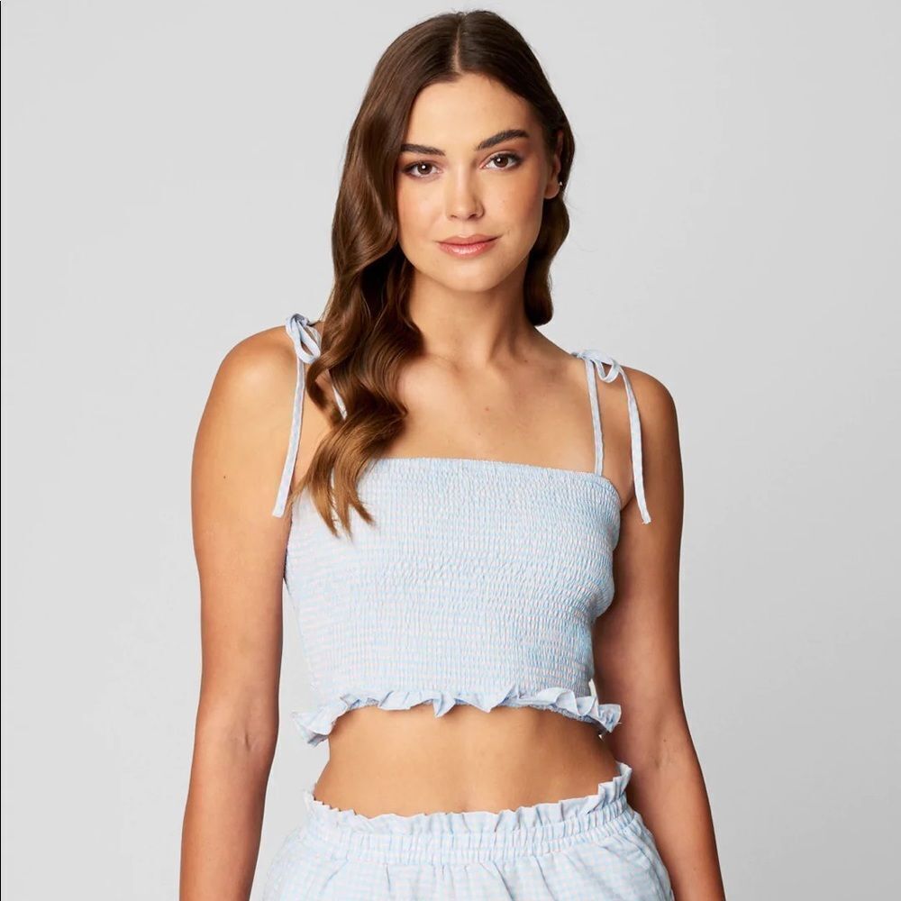 Blanknyc gingham smocked crop camisole in sweet escape XL NWT